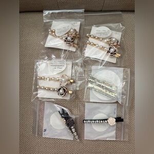 6- Total, Elegant Pearl & Floral Hair Clip Set - Gold and Black Options